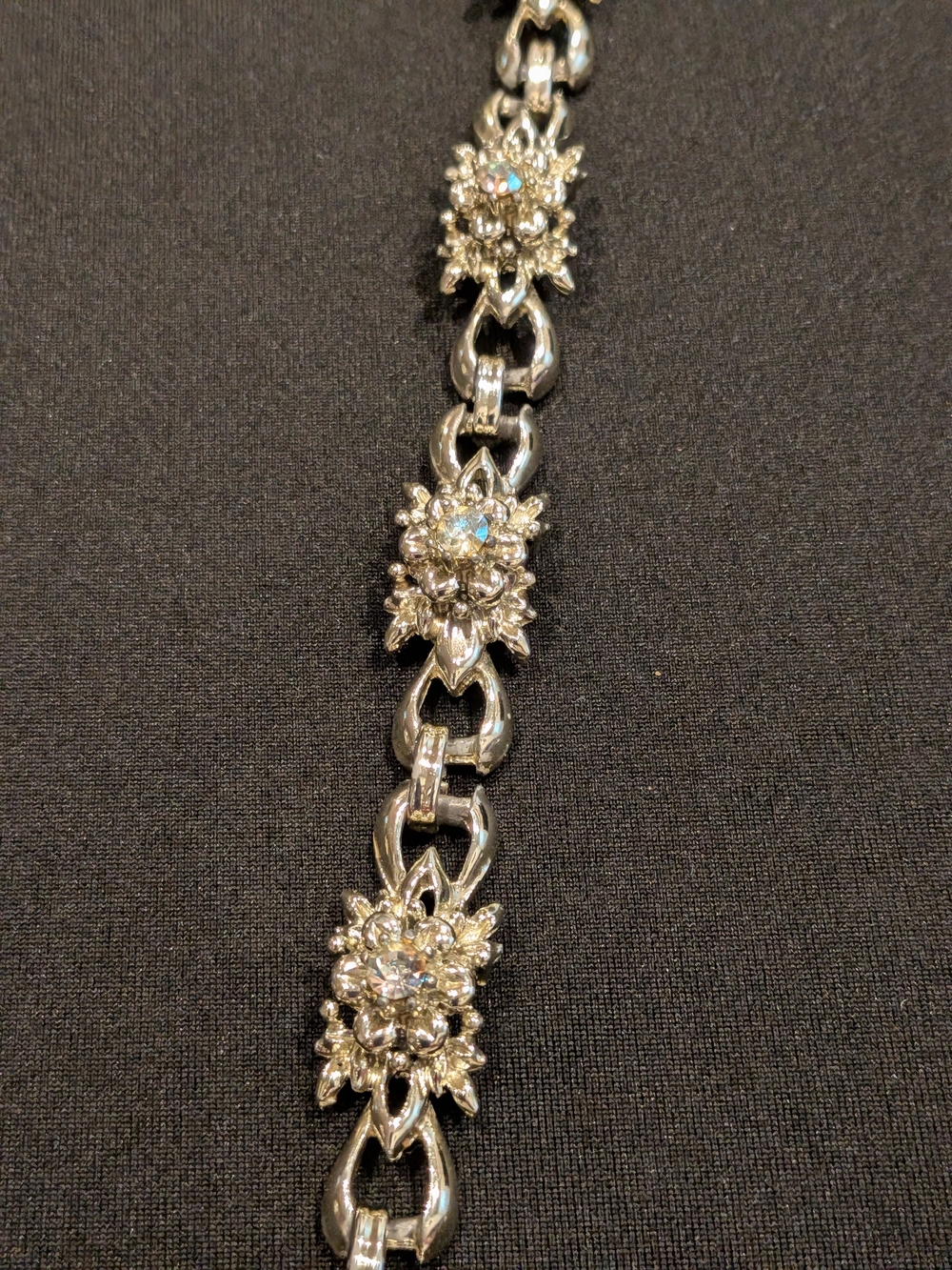 Silver Crystal Floral Link Bracelet - Women Jewelry